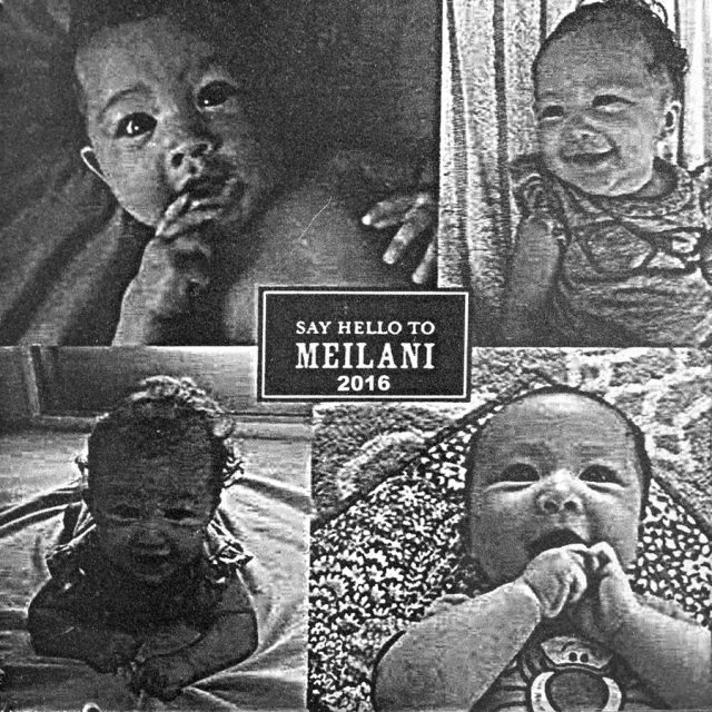 Engraving of four different photographs of a smiling female infant