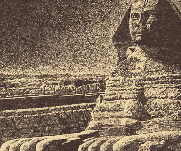 Etching on granite tile showing the Great Sphinx of Giza at the History of Humanity in Granite near Yuma, Arizona